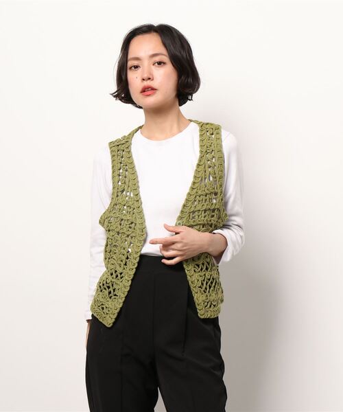 RETRO GIRL（レトロガール）の「クロシェベスト（ベスト・レディース・ブラウン/オフホワイト/グリーン・FREE）」の6枚目の写真