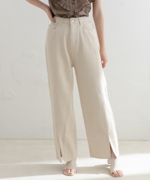 OLIVE des OLIVE（オリーブデオリーブ）の「前スリットゆるデニムパンツ（デニムパンツ・レディース・ブラック/アイボリー/ケミカルウォッシュ・FREE）」の2枚目の写真