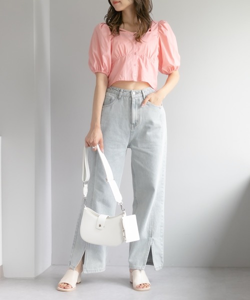 OLIVE des OLIVE（オリーブデオリーブ）の「前スリットゆるデニムパンツ（デニムパンツ・レディース・ブラック/アイボリー/ケミカルウォッシュ・FREE）」の17枚目の写真