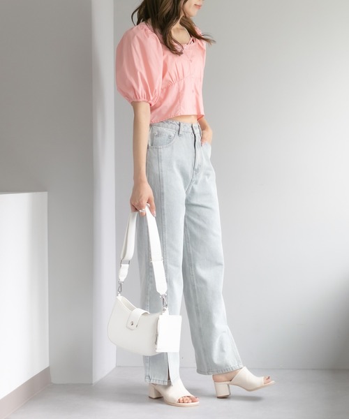 OLIVE des OLIVE（オリーブデオリーブ）の「前スリットゆるデニムパンツ（デニムパンツ・レディース・ブラック/アイボリー/ケミカルウォッシュ・FREE）」の18枚目の写真