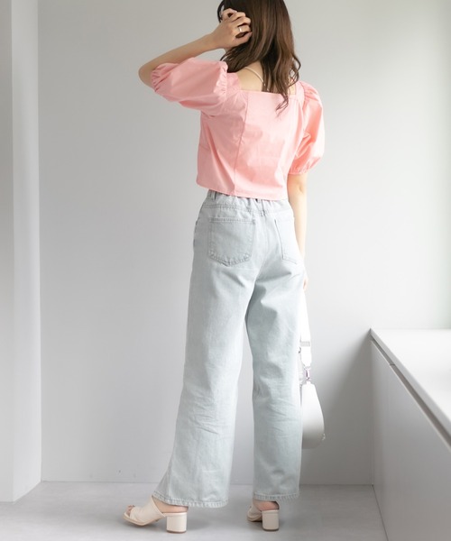 OLIVE des OLIVE（オリーブデオリーブ）の「前スリットゆるデニムパンツ（デニムパンツ・レディース・ブラック/アイボリー/ケミカルウォッシュ・FREE）」の19枚目の写真