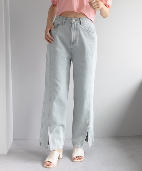 OLIVE des OLIVE（オリーブデオリーブ）の「前スリットゆるデニムパンツ（デニムパンツ・レディース・ブラック/アイボリー/ケミカルウォッシュ・FREE）」の20枚目の写真