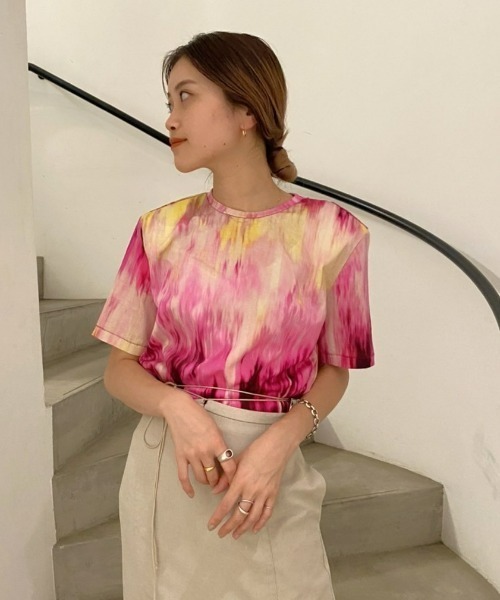 LE CIEL BLEU（ルシェルブルー）の「アブストラクトプリントテーラードTシャツ / Abstract Print Tailored TEE（Tシャツ/カットソー・レディース・ピンク・36）」の7枚目の写真