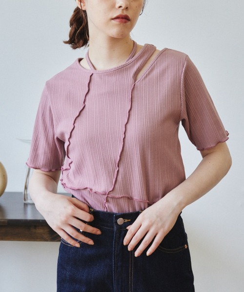 idem（イデム）の「【ZOZOTOWN限定】asymmetry 2way layered lib tops/アシメ2wayレイヤードカットソー（Tシャツ/カットソー・レディース・ブラック/ピンク・FREE）」の11枚目の写真