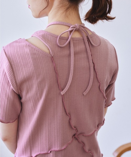 idem（イデム）の「【ZOZOTOWN限定】asymmetry 2way layered lib tops/アシメ2wayレイヤードカットソー（Tシャツ/カットソー・レディース・ブラック/ピンク・FREE）」の6枚目の写真