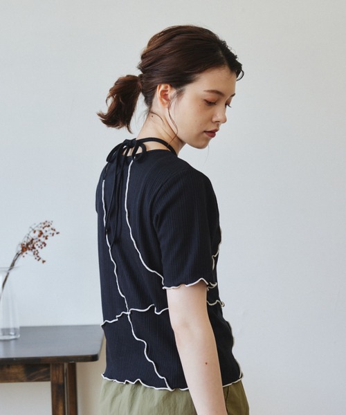 idem（イデム）の「【ZOZOTOWN限定】asymmetry 2way layered lib tops/アシメ2wayレイヤードカットソー（Tシャツ/カットソー・レディース・ブラック/ピンク・FREE）」の9枚目の写真