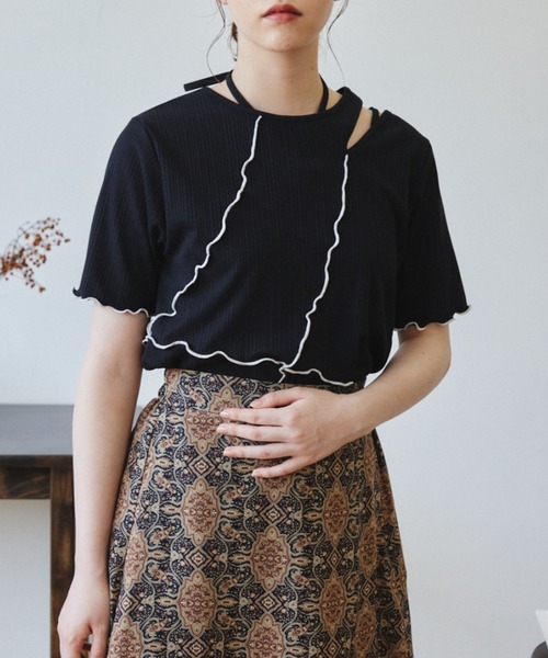 idem（イデム）の「【ZOZOTOWN限定】asymmetry 2way layered lib tops/アシメ2wayレイヤードカットソー（Tシャツ/カットソー・レディース・ブラック/ピンク・FREE）」の5枚目の写真