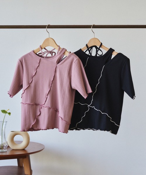 idem（イデム）の「【ZOZOTOWN限定】asymmetry 2way layered lib tops/アシメ2wayレイヤードカットソー（Tシャツ/カットソー・レディース・ブラック/ピンク・FREE）」の14枚目の写真