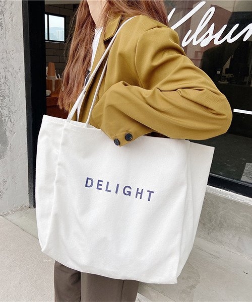 c.u.l(シーユーエル)の「DELIGHTロゴ キャンバストートバッグ cula409(トートバッグ・レディース・ホワイト/ライトイエロー/ライトパープル/ブラック/ライトグリーン・FREE)」の3枚目の写真