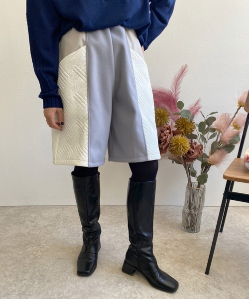 LHELBIE(レルビエ)の「キルトジャガード×メルトンハーフパンツ(その他パンツ・レディース・ブラック/ブルー/ベージュ・M)」の3枚目の写真
