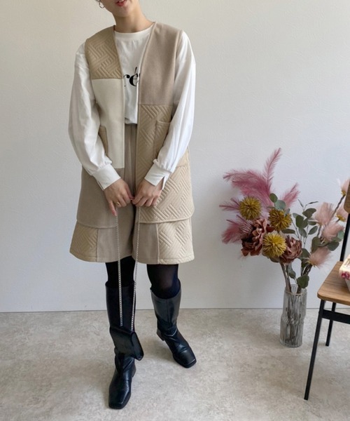 LHELBIE(レルビエ)の「キルトジャガード×メルトンハーフパンツ(その他パンツ・レディース・ブラック/ブルー/ベージュ・M)」の4枚目の写真