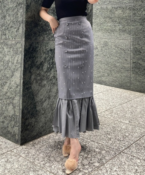 EIMY ISTOIRE（エイミーイストワール）の「es stripe フリルマーメイドスカート（スカート・レディース・サックスブルー/ホワイト/ピンク/ネイビー・M/S）」の3枚目の写真