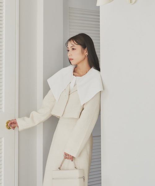 VANNIE U（ヴァニーユー）の「ツイードショートワンジャケット（テーラードジャケット・レディース・グリーン/アイボリー・FREE）」の5枚目の写真