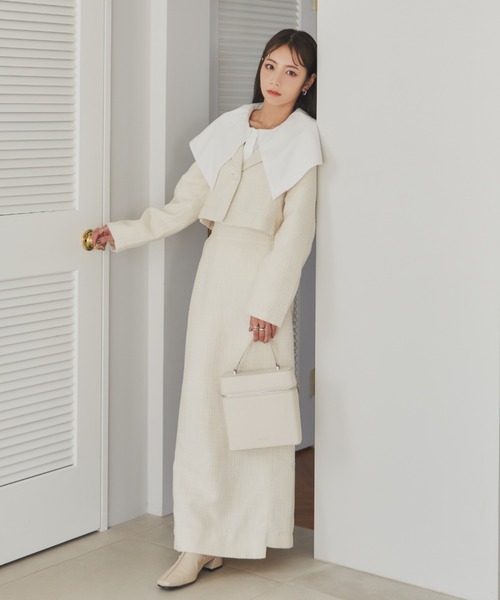 VANNIE U（ヴァニーユー）の「ツイードショートワンジャケット（テーラードジャケット・レディース・グリーン/アイボリー・FREE）」の3枚目の写真