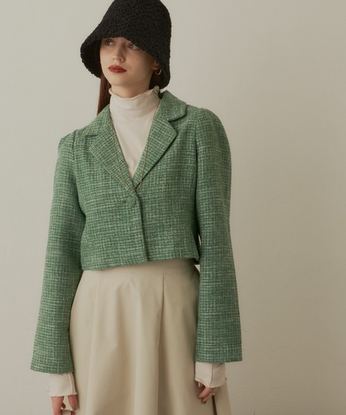 VANNIE U（ヴァニーユー）の「ツイードショートワンジャケット（テーラードジャケット・レディース・グリーン/アイボリー・FREE）」の8枚目の写真