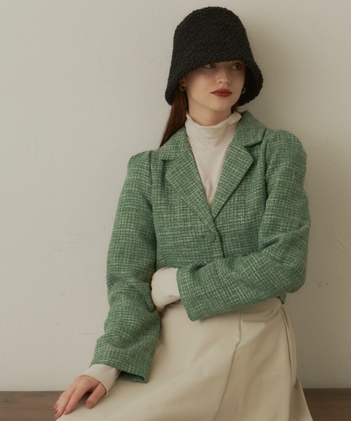 VANNIE U（ヴァニーユー）の「ツイードショートワンジャケット（テーラードジャケット・レディース・グリーン/アイボリー・FREE）」の10枚目の写真