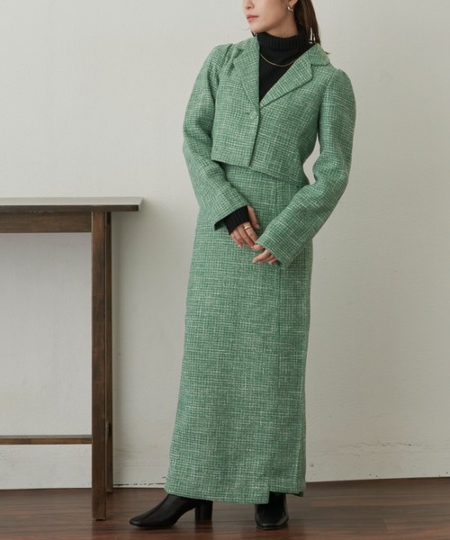 VANNIE U（ヴァニーユー）の「ツイードショートワンジャケット（テーラードジャケット・レディース・グリーン/アイボリー・FREE）」の20枚目の写真