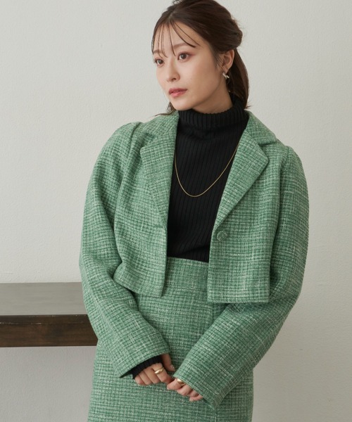VANNIE U（ヴァニーユー）の「ツイードショートワンジャケット（テーラードジャケット・レディース・グリーン/アイボリー・FREE）」の18枚目の写真