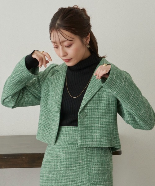 VANNIE U（ヴァニーユー）の「ツイードショートワンジャケット（テーラードジャケット・レディース・グリーン/アイボリー・FREE）」の17枚目の写真