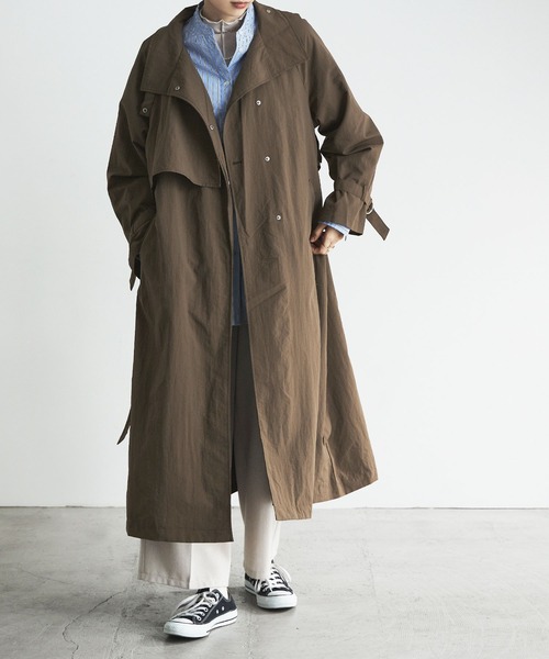 etoll.（エトル）の「スタンドカラーフラップコート（トレンチコート・レディース・アイボリー/ベージュ/ライトカーキ/ブラック/モカ・M）」の3枚目の写真
