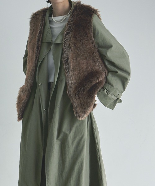 etoll.（エトル）の「スタンドカラーフラップコート（トレンチコート・レディース・アイボリー/ベージュ/ライトカーキ/ブラック/モカ・M）」の8枚目の写真