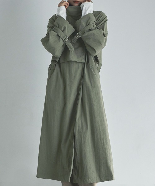 etoll.（エトル）の「スタンドカラーフラップコート（トレンチコート・レディース・アイボリー/ベージュ/ライトカーキ/ブラック/モカ・M）」の9枚目の写真