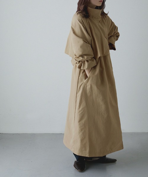etoll.（エトル）の「スタンドカラーフラップコート（トレンチコート・レディース・アイボリー/ベージュ/ライトカーキ/ブラック/モカ・M）」の21枚目の写真