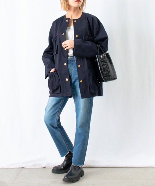 LUCA/LADY LUCK LUCA（ルカ/レディラックルカ）の「LC/LLL ノーカラーポケットギャザーカーゴジャケット（ミリタリージャケット・レディース・カーキ/ネイビー/キャメル・FREE）」の10枚目の写真