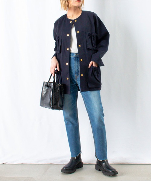 LUCA/LADY LUCK LUCA（ルカ/レディラックルカ）の「LC/LLL ノーカラーポケットギャザーカーゴジャケット（ミリタリージャケット・レディース・カーキ/ネイビー/キャメル・FREE）」の11枚目の写真