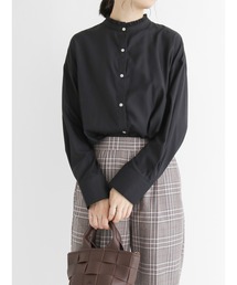 Samansa Mos2 blue | 衿フリルブラウス(シャツ/ブラウス)