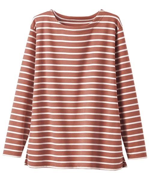 BELLUNA PLUS(ベルーナ)の「ポンチ素材ボーダープルオーバー(Tシャツ/カットソー・レディース・ホワイト×ネイビー/イエロー×グレー/ホワイト×ブルー/ホワイト×ピンク・LARGE/X-LARGE/MEDIUM)」の7枚目の写真