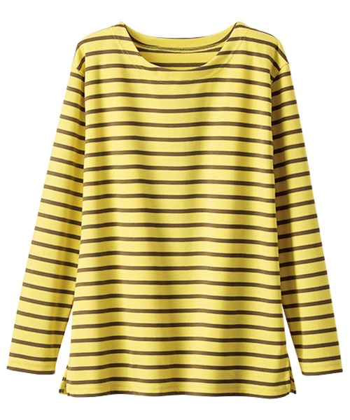 BELLUNA PLUS(ベルーナ)の「ポンチ素材ボーダープルオーバー(Tシャツ/カットソー・レディース・ホワイト×ネイビー/イエロー×グレー/ホワイト×ブルー/ホワイト×ピンク・LARGE/X-LARGE/MEDIUM)」の8枚目の写真