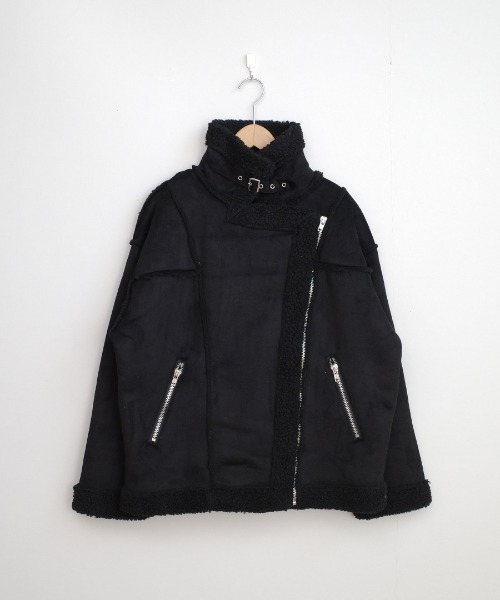 shopnikoniko(ショップニコニコ)の「フェイクムートン ライダースジャケット(ムートンコート・レディース・ブラック/アイボリー/ベージュ・フリー)」の13枚目の写真