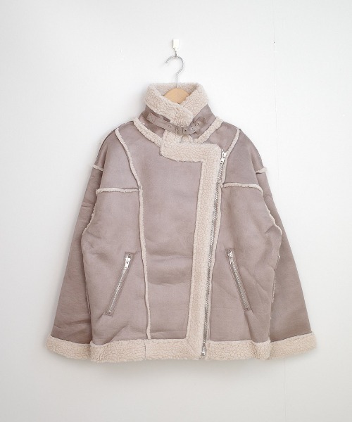 shopnikoniko(ショップニコニコ)の「フェイクムートン ライダースジャケット(ムートンコート・レディース・ブラック/アイボリー/ベージュ・フリー)」の14枚目の写真