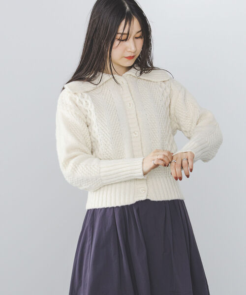 BEAMS HEART(ビームスハート)の「BEAMS HEART / 衿付き タテ柄 カーディガン(カーディガン/ボレロ・レディース・ホワイト系その他5/ブラック系その他4/パープル・FREE)」の7枚目の写真