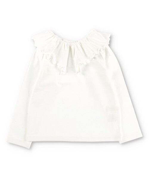 BRANSHES（ブランシェス）の「【綿100％ / 前後着れる2way】襟フリル長袖Tシャツ ロンT（Tシャツ/カットソー・キッズ・オレンジ/ブラック/オフホワイト/その他/ブルーグレー・110/120/90/100/130/140/150）」の2枚目の写真