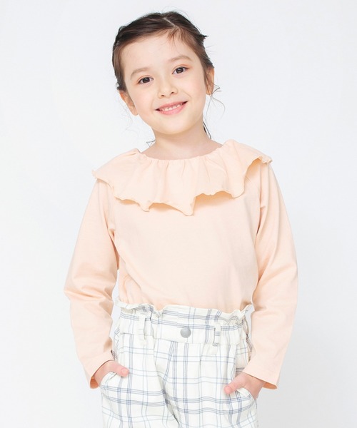 BRANSHES（ブランシェス）の「【綿100％ / 前後着れる2way】襟フリル長袖Tシャツ ロンT（Tシャツ/カットソー・キッズ・オレンジ/ブラック/オフホワイト/その他/ブルーグレー・110/120/90/100/130/140/150）」の4枚目の写真