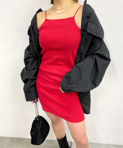 WHO'S WHO gallery（フーズフーギャラリー）の「リブナローミニキャミワンピース（ワンピース・レディース・ブラック/オフホワイト/ライトグレー/レッド・FREE）」の4枚目の写真