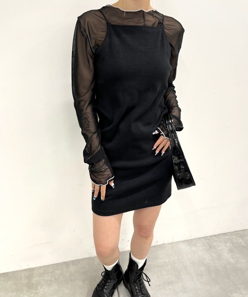 WHO'S WHO gallery（フーズフーギャラリー）の「リブナローミニキャミワンピース（ワンピース・レディース・ブラック/オフホワイト/ライトグレー/レッド・FREE）」の8枚目の写真