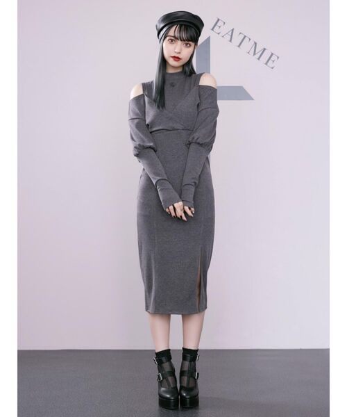 EATME(イートミー)の「カシュクールリブタイトワンピース(ワンピース・レディース・ベージュ/グレー/ブラック・FREE)」の3枚目の写真