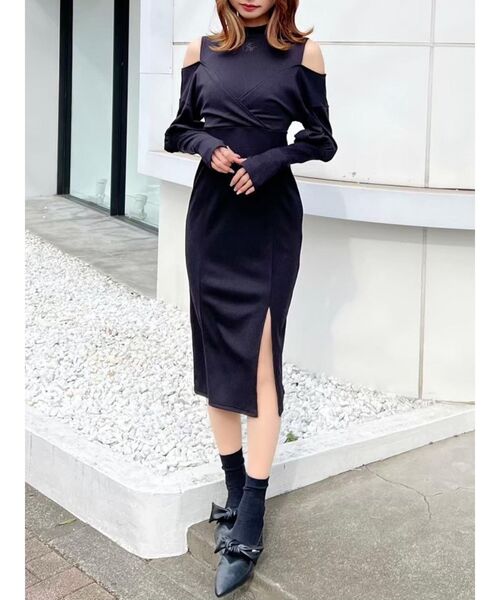 EATME(イートミー)の「カシュクールリブタイトワンピース(ワンピース・レディース・ベージュ/グレー/ブラック・FREE)」の2枚目の写真