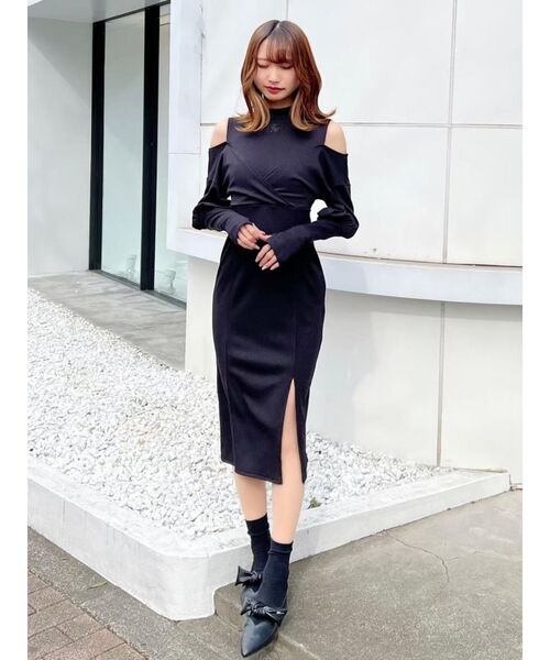 EATME(イートミー)の「カシュクールリブタイトワンピース(ワンピース・レディース・ベージュ/グレー/ブラック・FREE)」の4枚目の写真