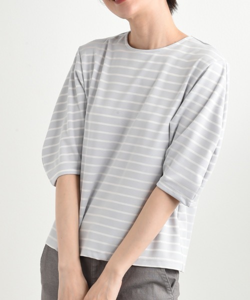 INTERPLANET(インタープラネット)の「変形スリーブボーダートップス(Tシャツ/カットソー・レディース・ブラック/グレー/ネイビー・FREE)」の3枚目の写真