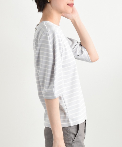 INTERPLANET(インタープラネット)の「変形スリーブボーダートップス(Tシャツ/カットソー・レディース・ブラック/グレー/ネイビー・FREE)」の15枚目の写真
