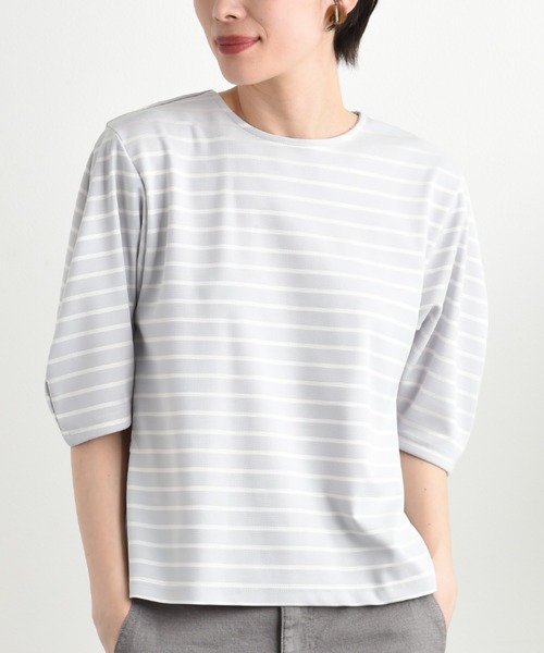 INTERPLANET(インタープラネット)の「変形スリーブボーダートップス(Tシャツ/カットソー・レディース・ブラック/グレー/ネイビー・FREE)」の18枚目の写真