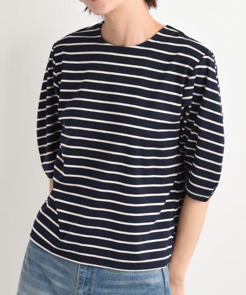 INTERPLANET(インタープラネット)の「変形スリーブボーダートップス(Tシャツ/カットソー・レディース・ブラック/グレー/ネイビー・FREE)」の4枚目の写真