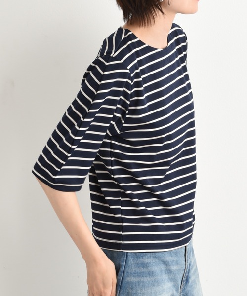 INTERPLANET(インタープラネット)の「変形スリーブボーダートップス(Tシャツ/カットソー・レディース・ブラック/グレー/ネイビー・FREE)」の6枚目の写真