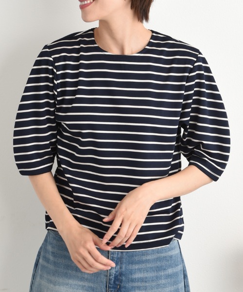 INTERPLANET(インタープラネット)の「変形スリーブボーダートップス(Tシャツ/カットソー・レディース・ブラック/グレー/ネイビー・FREE)」の8枚目の写真