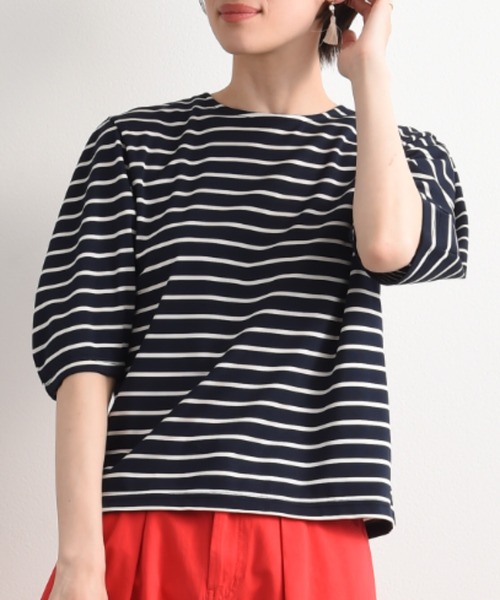 INTERPLANET(インタープラネット)の「変形スリーブボーダートップス(Tシャツ/カットソー・レディース・ブラック/グレー/ネイビー・FREE)」の13枚目の写真