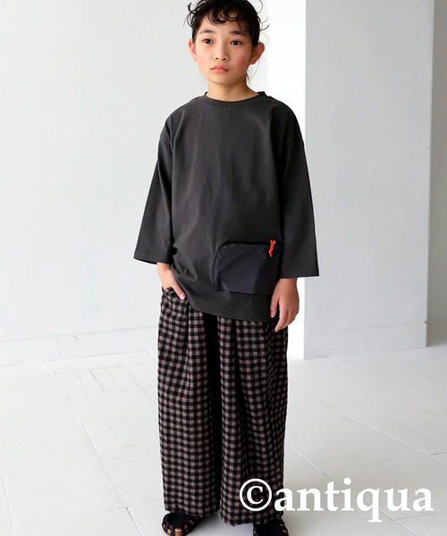 antiqua（アンティカ）の「異素材ジップポケット7分袖Ｔシャツ（Tシャツ/カットソー・キッズ・ダークグレー/オフホワイト/ブラック・140/120/160/130/150）」の20枚目の写真